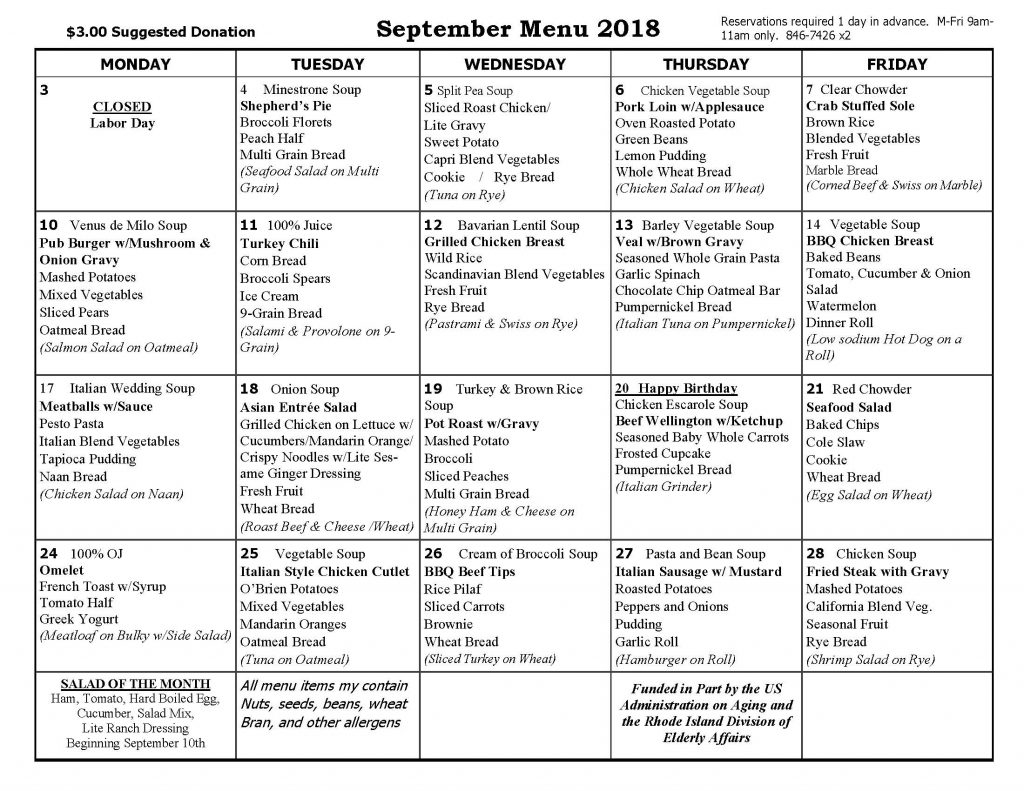 September Lunch Menu - Edward King House Senior Center